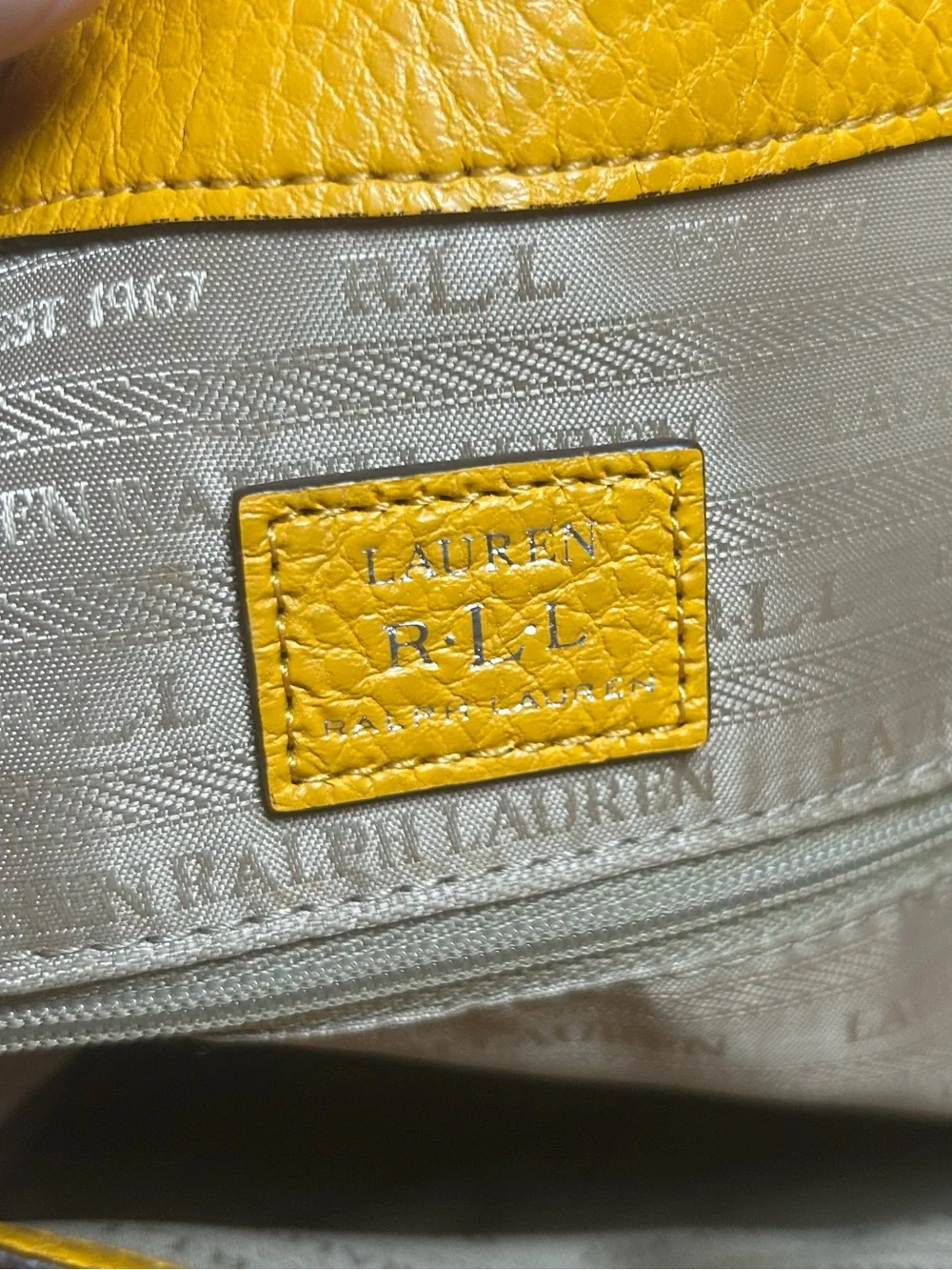 Lauren Ralph Lauren Leather Satchel Pebbled Tassel Charm Mustard Yellow Bag